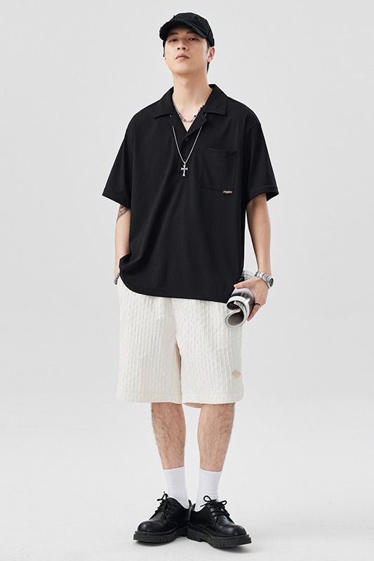 夏季速干彈力工裝短袖襯衫男士大碼翻領夏季痞帥日系寬松半袖襯衣