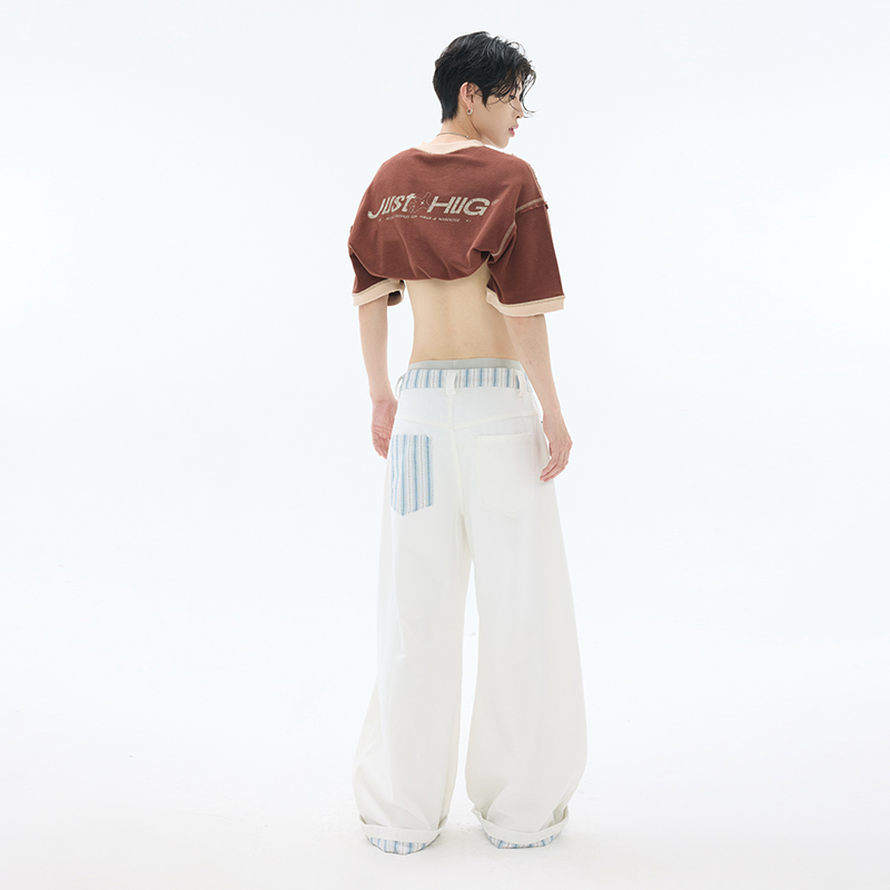 2025夏季新款潮牌中性休閑褲男女同款潮流寬松闊腿百搭牛仔褲子