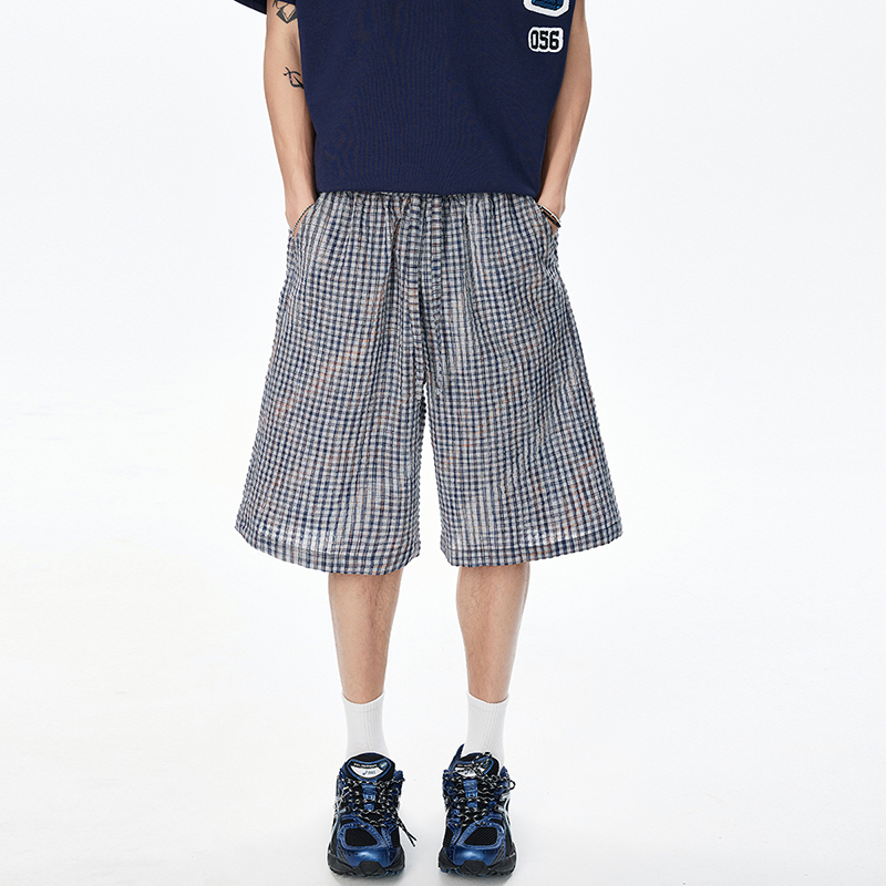 2025夏季新款休閑格子短褲男女同款寬松休閑百搭五分褲