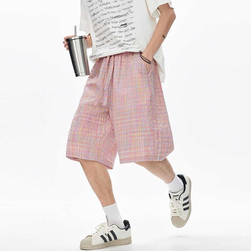 2025夏季新款休閑格子短褲男女同款寬松休閑百搭五分褲
