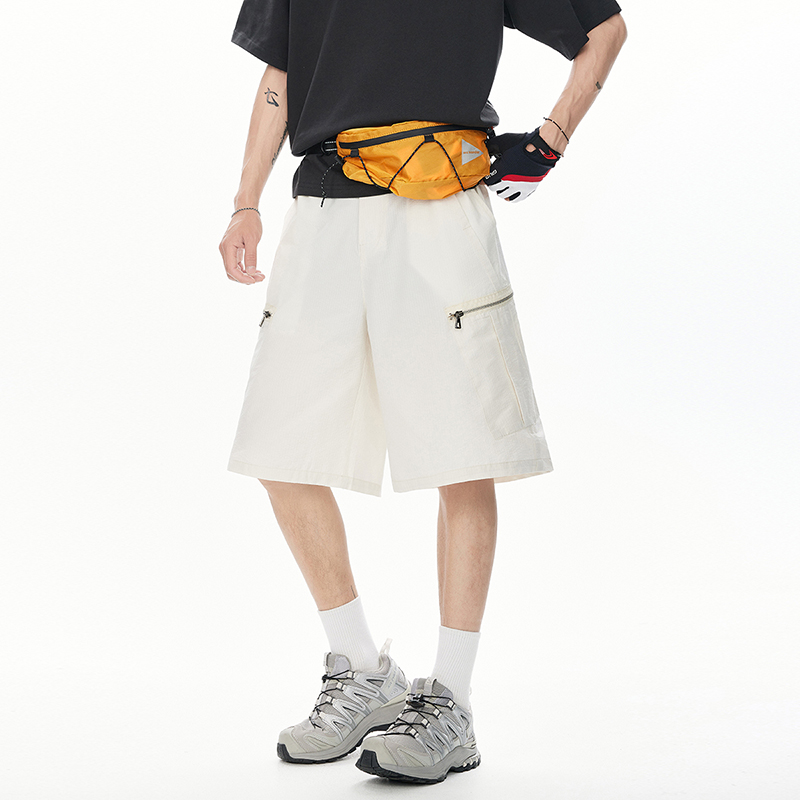 夏季速干短褲男戶外防水防撕裂中褲多口袋拉鏈寬松工裝休閑短褲