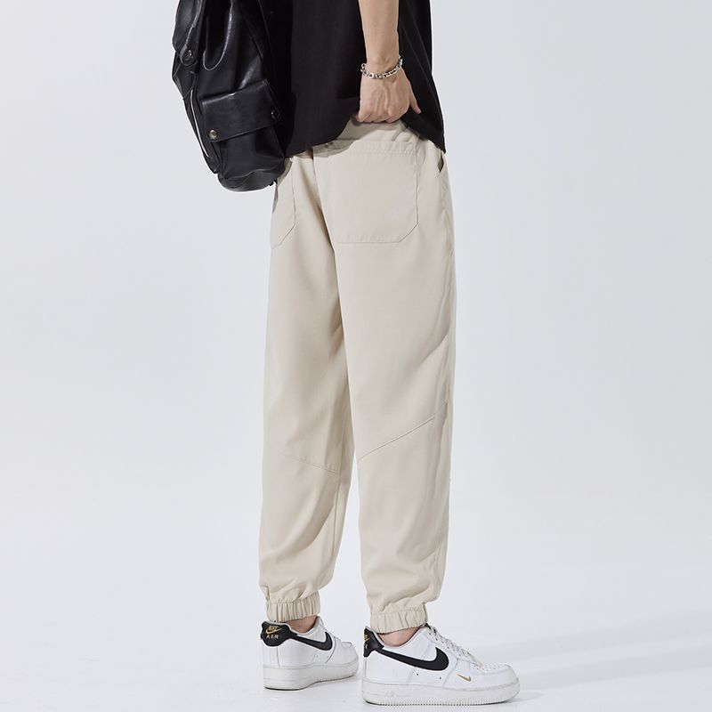 實拍2025夏季新款潮牌休閑褲男寬松束腳松緊腰百搭冰絲褲子