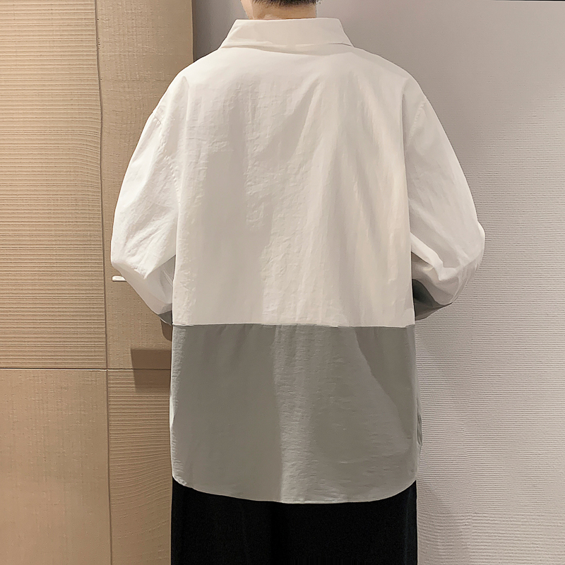 實拍2025新款秋季拼接襯衫男士寬松高級感韓版垂感上衣外套潮