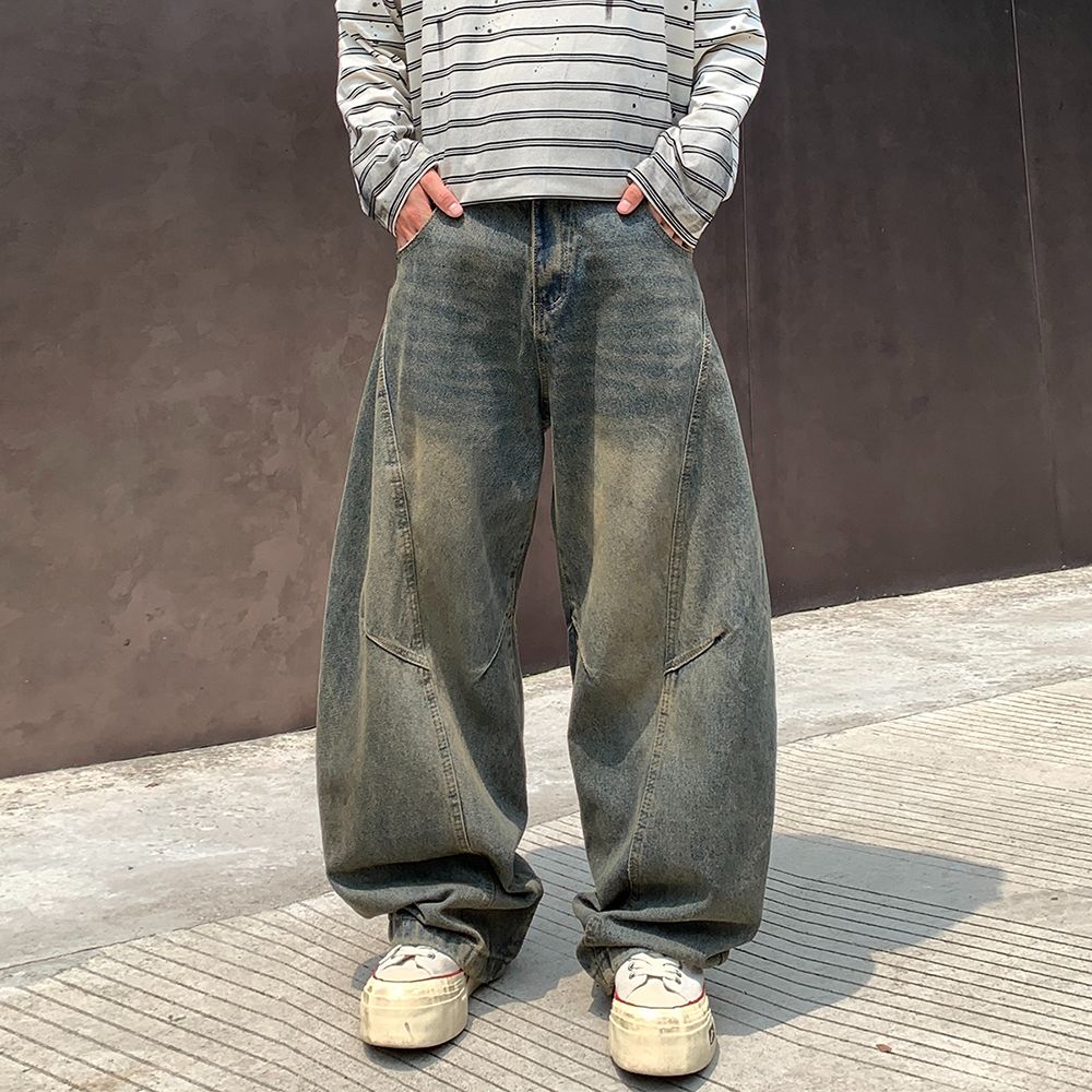 秋季美式男女中性款牛仔褲寬松大彎刀褲炸街潮牌垂感酷帥松弛感