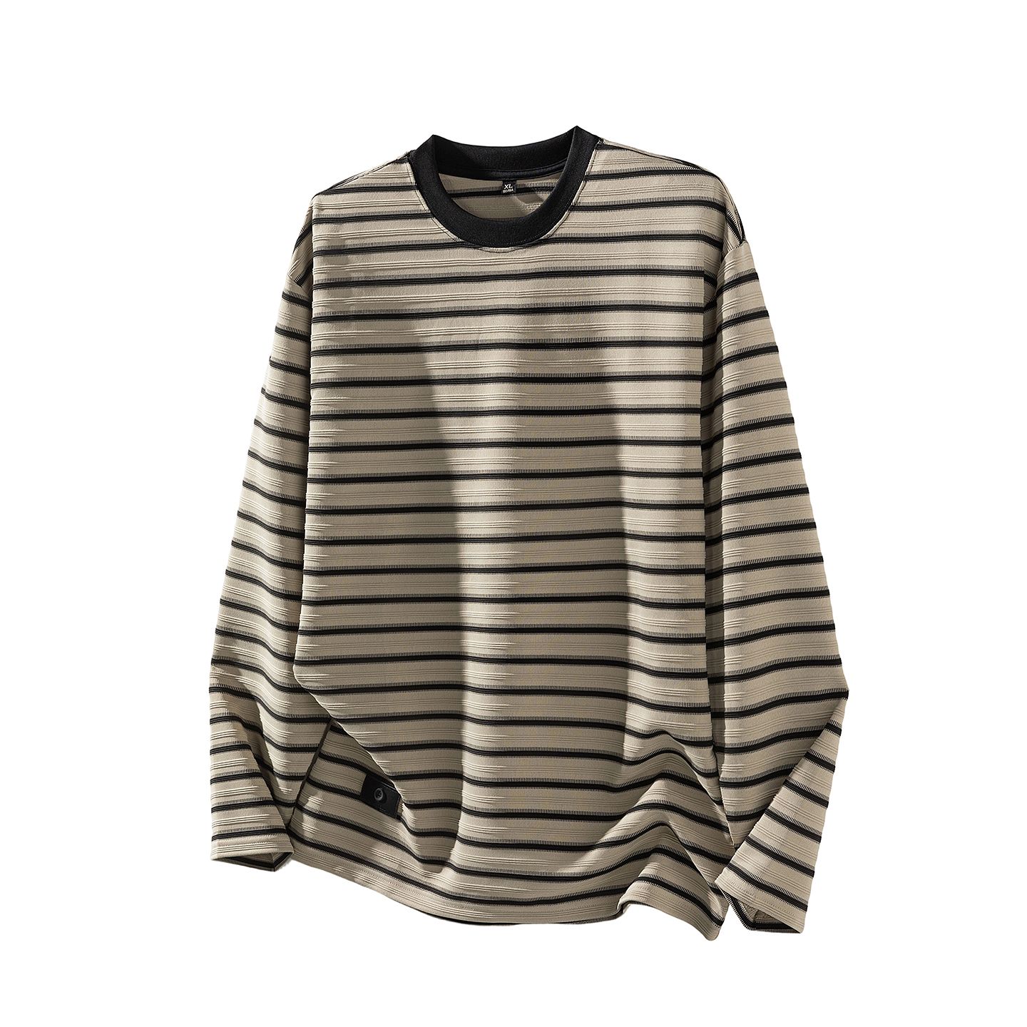 實拍2025秋季新款重磅條紋長袖T恤男寬松百搭圓領潮流休閑體恤衫
