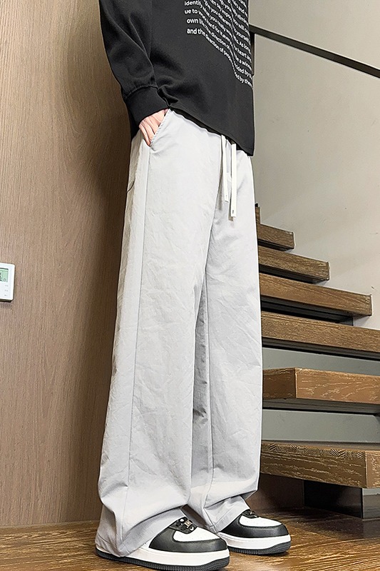 實拍2025秋季新款男士休閑長褲寬松抽繩美式直筒闊腿運動褲子