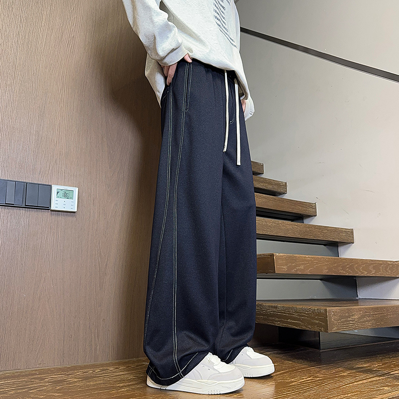 實拍2025秋季新款仿牛仔休閑褲男士潮流寬松拼接直筒闊腿長褲子