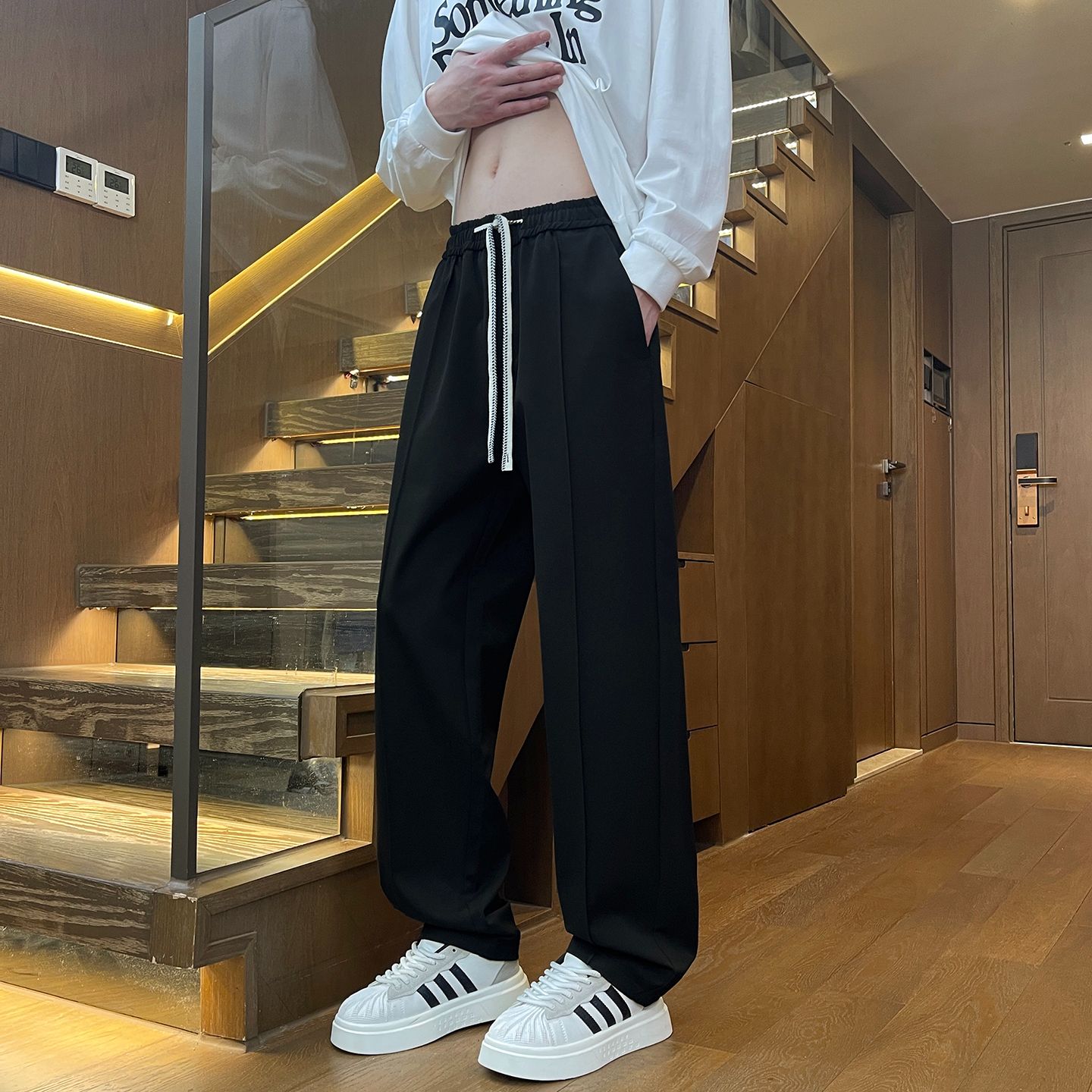 實拍2025秋季新款休閑小西褲男寬松百搭潮流墜感韓版松緊腰褲子