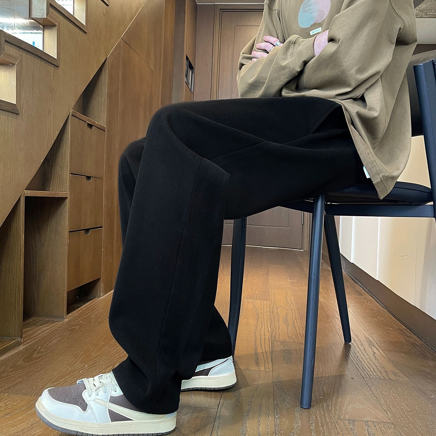 實拍2025秋冬新款休閑毛呢小西褲男寬松百搭潮流韓版半松緊腰褲子