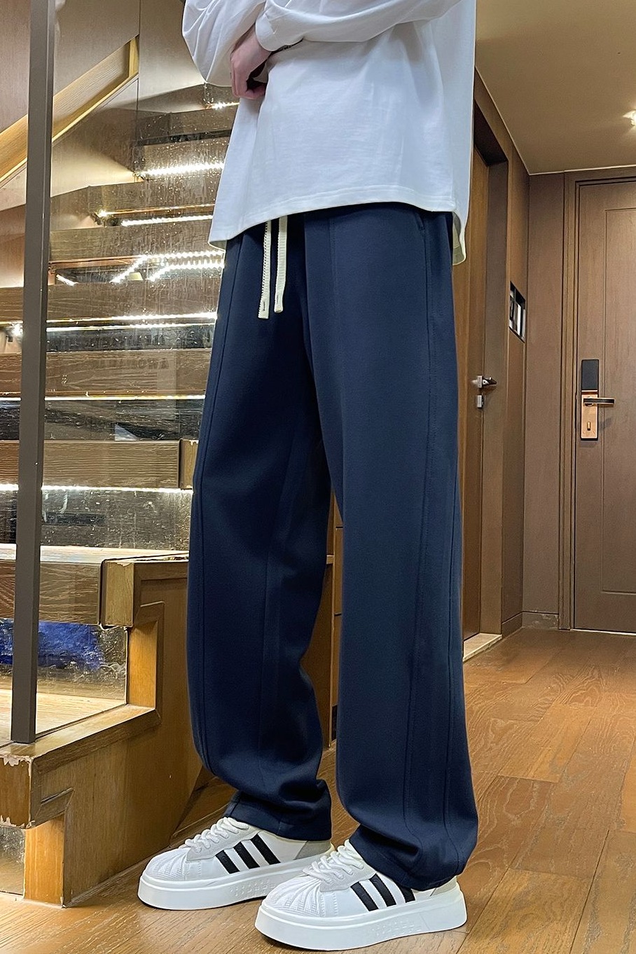 實拍2025秋冬新款韓系慵懶松弛感闊腿褲男垂感直筒褲休閑褲衛褲