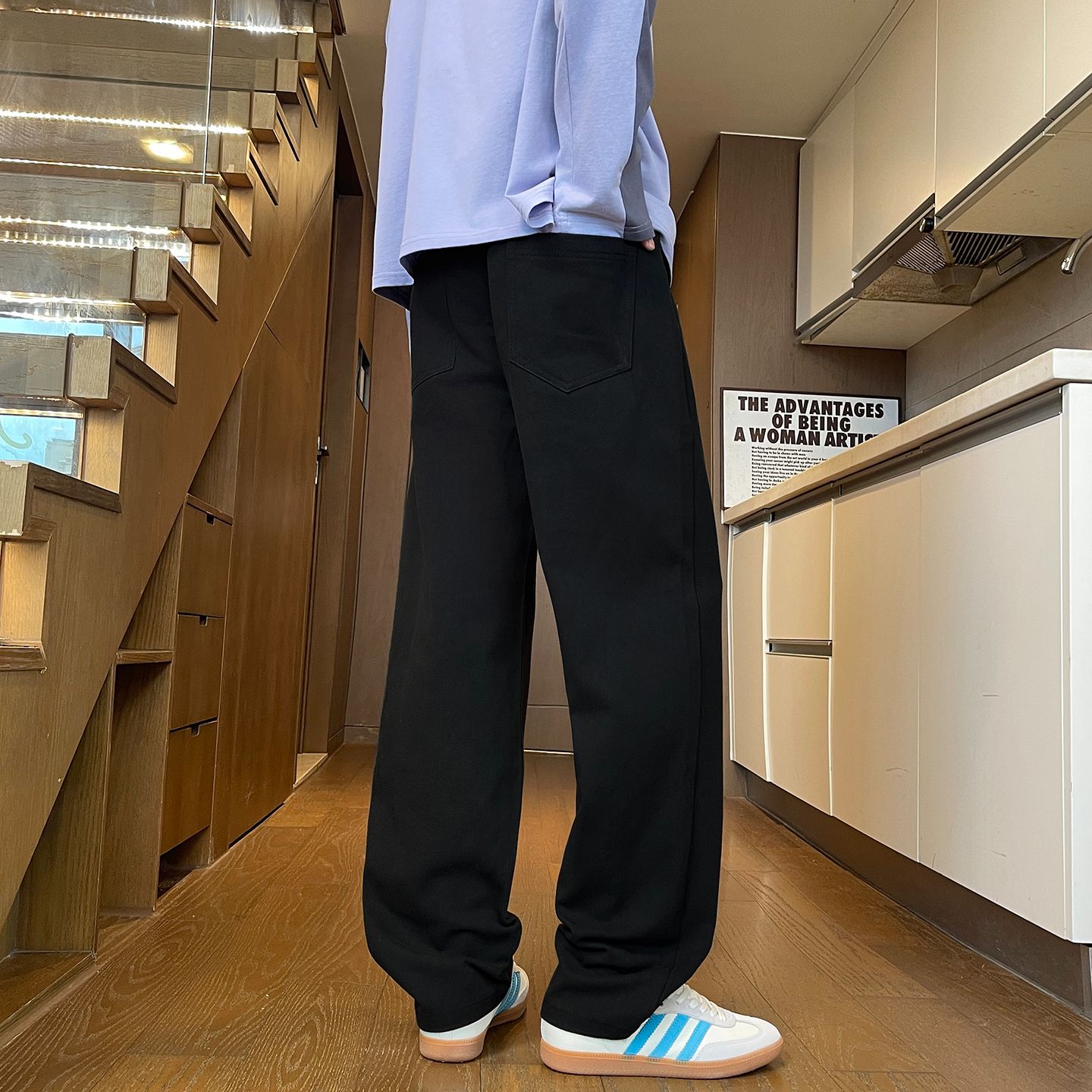 實拍2025秋冬新款韓版小直筒休閑褲男松緊腰長褲寬松百搭西裝褲子