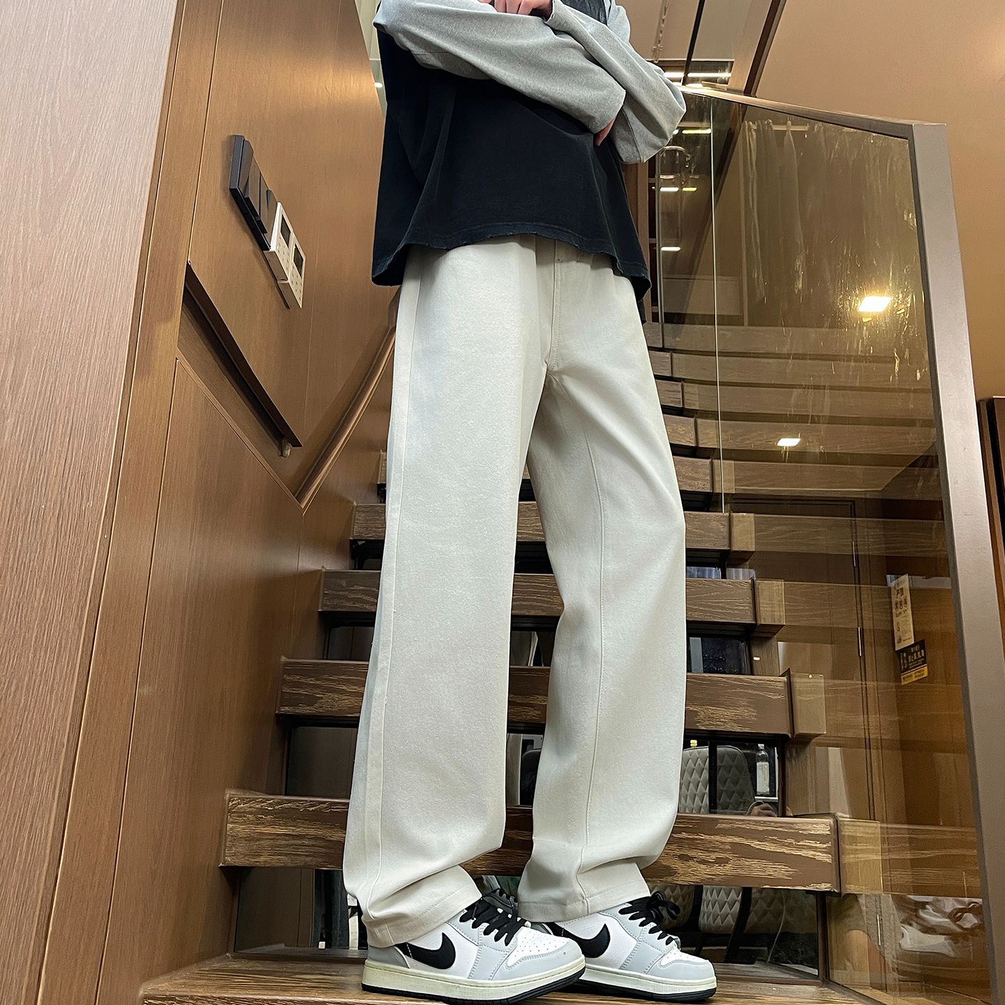 實拍2025秋冬新款韓版小直筒休閑褲男松緊腰長褲寬松百搭西裝褲子