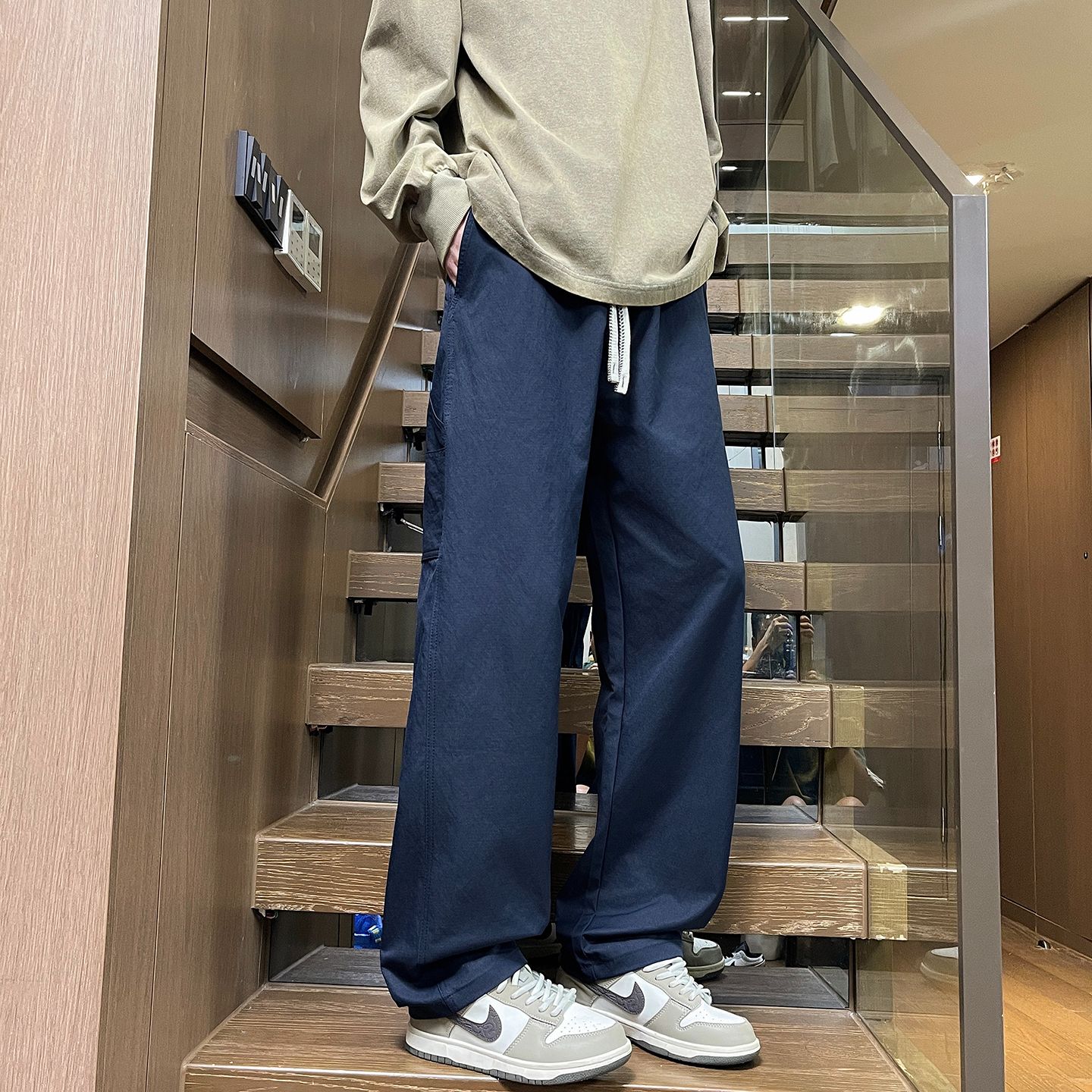 實拍2025秋季新款工裝休閑褲男復古大口袋傘兵褲寬松直筒松緊腰
