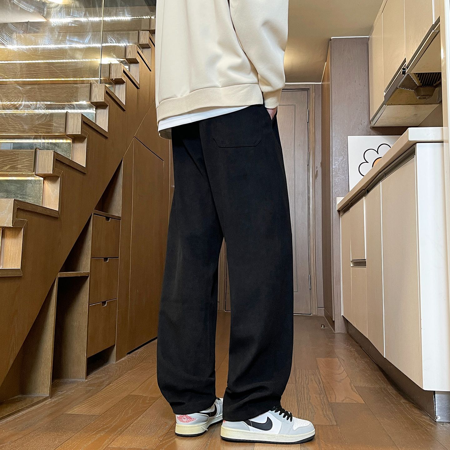 實拍2025秋季新款休閑褲男簡約百搭寬松直筒松緊腰運動褲子