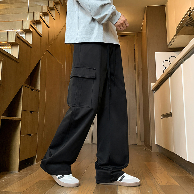 實拍2025秋冬新款休閑褲男直筒松緊腰橡筋工裝褲寬松百搭長褲