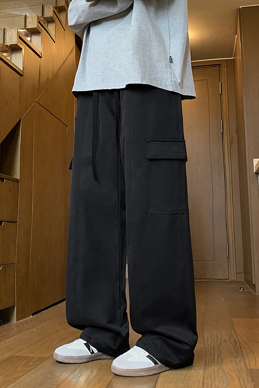 實拍2025秋冬新款休閑褲男直筒松緊腰橡筋工裝褲寬松百搭長褲