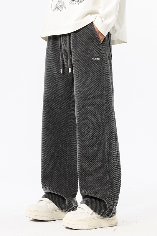 實拍2025秋冬新款松緊腰博奧絨闊腿休閑褲男寬松百搭直筒長褲