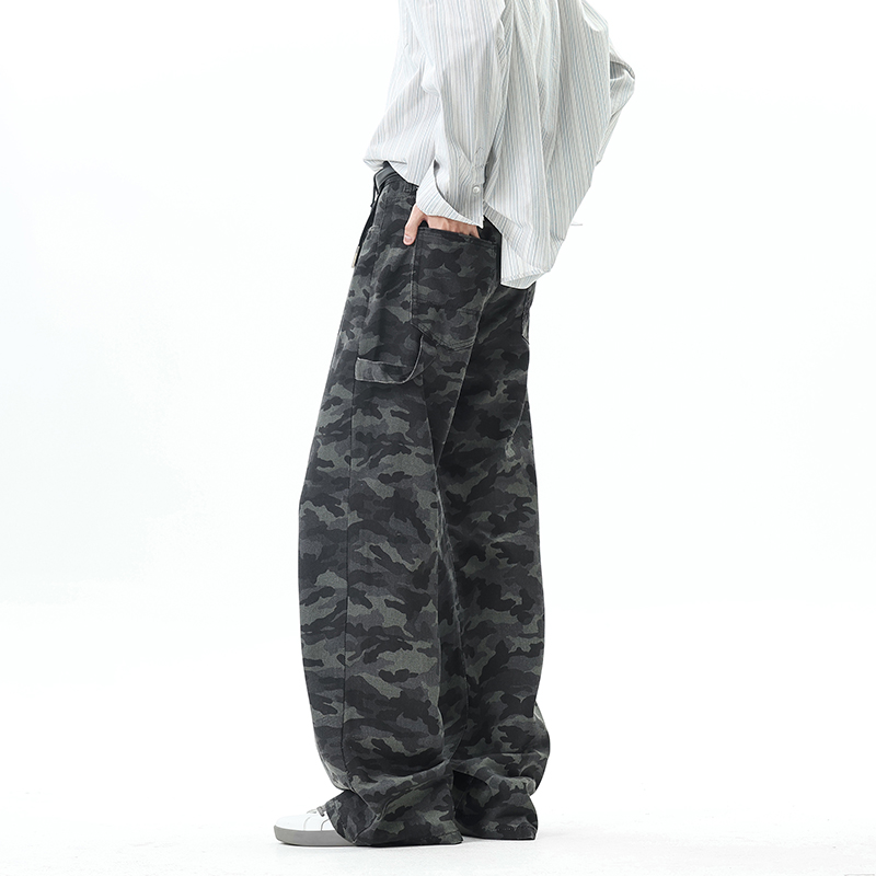實拍2025秋冬新款潮牌美式迷彩休閑褲男女中性款百搭潮流牛仔褲
