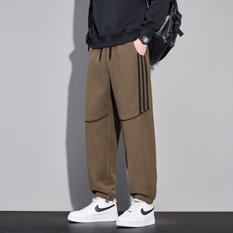 秋冬新款休閑束腳褲男寬松百搭松緊腰長褲