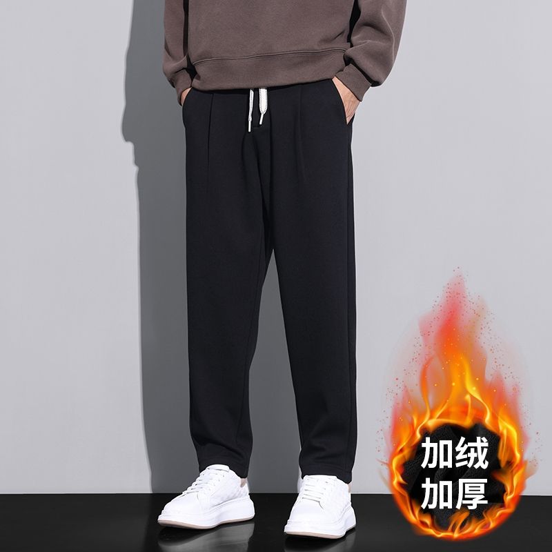 加絨加厚保暖冬季保暖休閑褲男直筒半松緊腰彈力百搭輕商務男褲