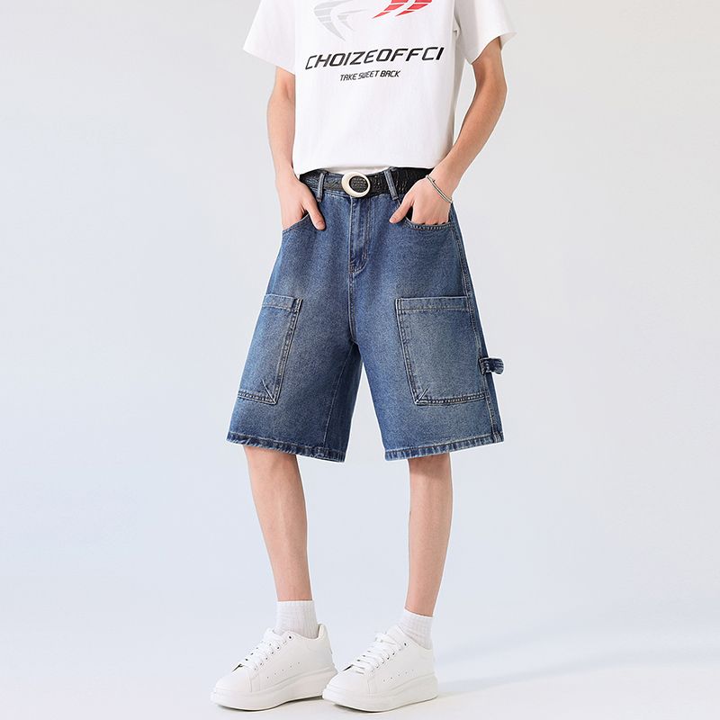 實拍2026夏季新款美式潮牌工裝牛仔褲男寬松直筒復古水洗休閑中褲