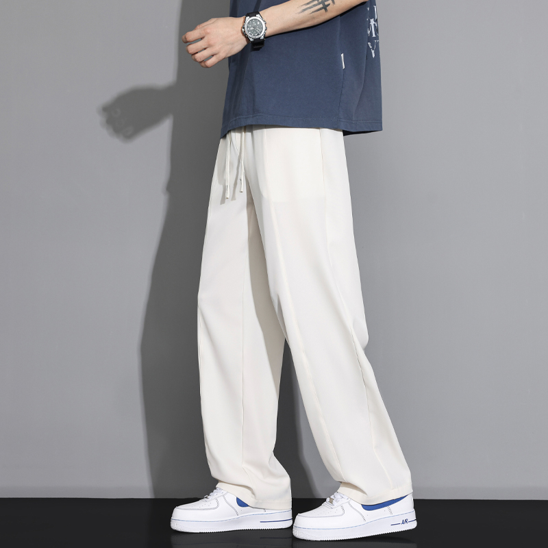 實拍2026夏季冰絲褲子男潮流港風百搭寬松直筒垂墜感闊腿休閑褲