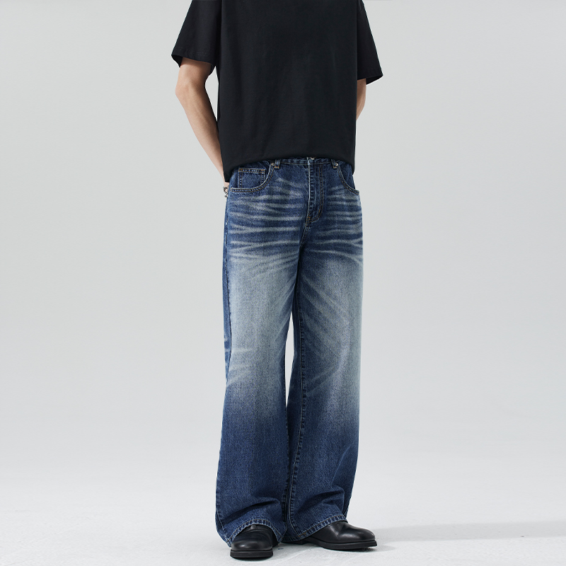 實拍2026春夏新款水洗貓須A字版型直筒牛仔褲男女中性款百搭潮褲