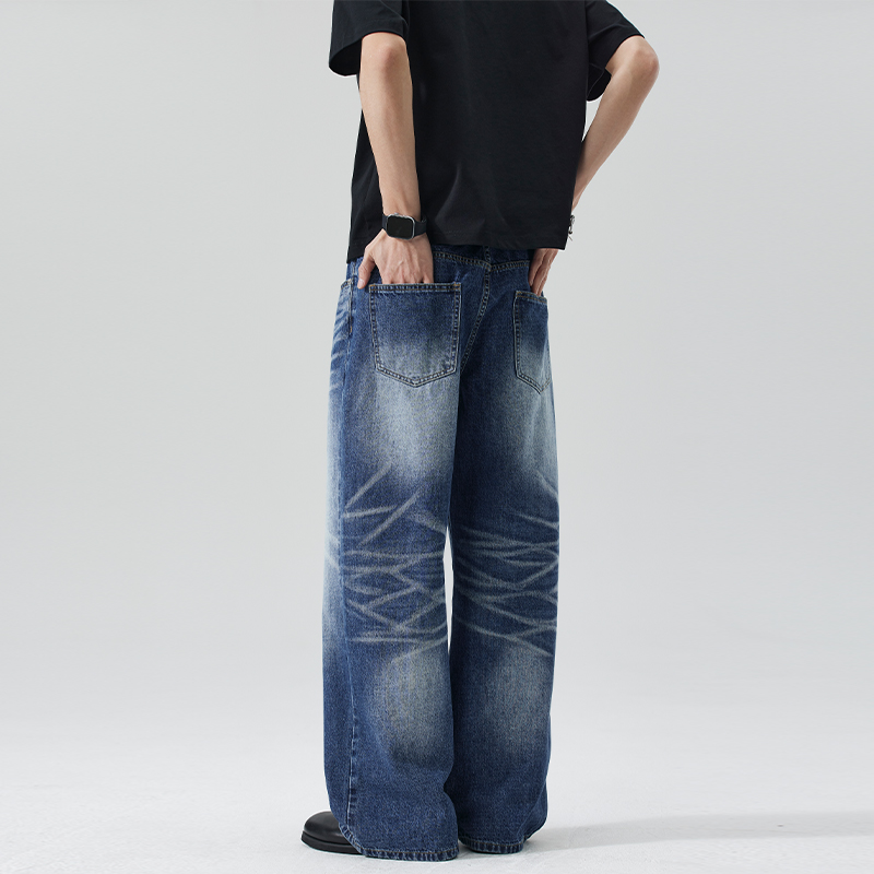 實拍2026春夏新款水洗貓須A字版型直筒牛仔褲男女中性款百搭潮褲