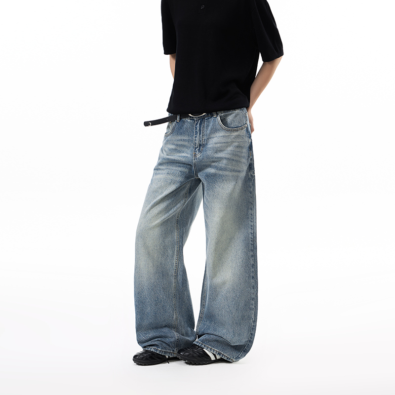 美式復古水洗牛仔褲男女直筒潮牌cleanfit高街休閑百搭寬松闊腿褲