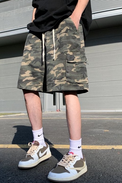 美式復古休閑多口袋工裝迷彩短褲男女款夏季寬松直筒潮牌五分中褲