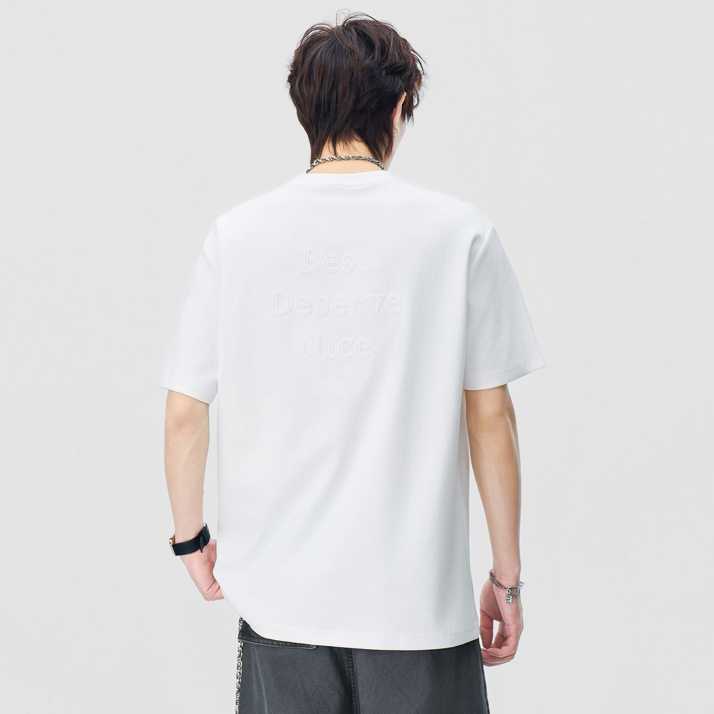 背面字母刺繡短袖T恤男士2026夏季新款日系復古寬松重磅圓領套頭