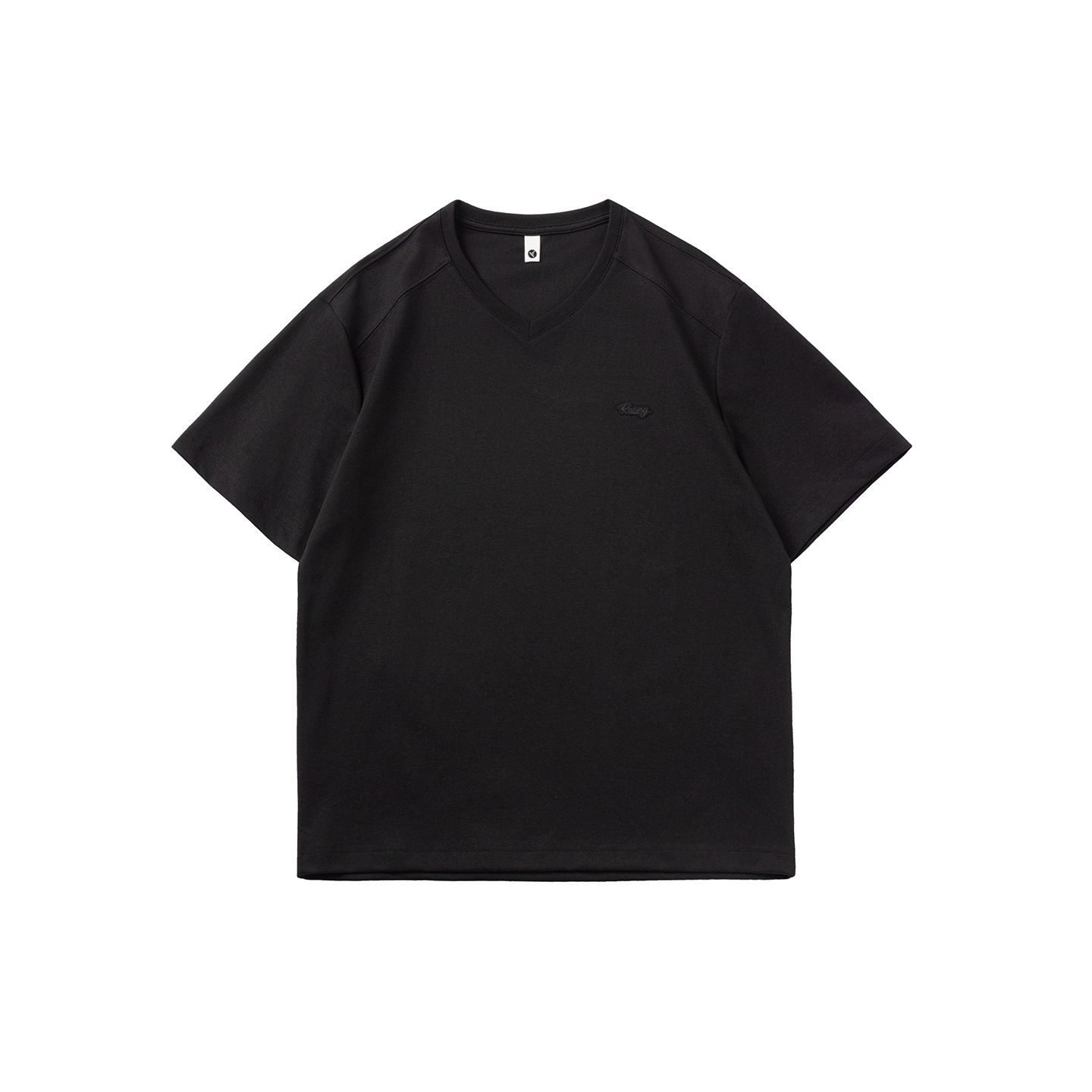 簡約字母刺繡短袖T恤男V領寬松套頭五分袖百搭純色青少年體恤衫