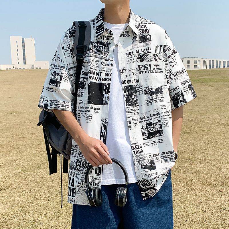 實拍2026潮牌印花襯衣短袖花襯衫男女同款沙灘海邊度假休閑上衣