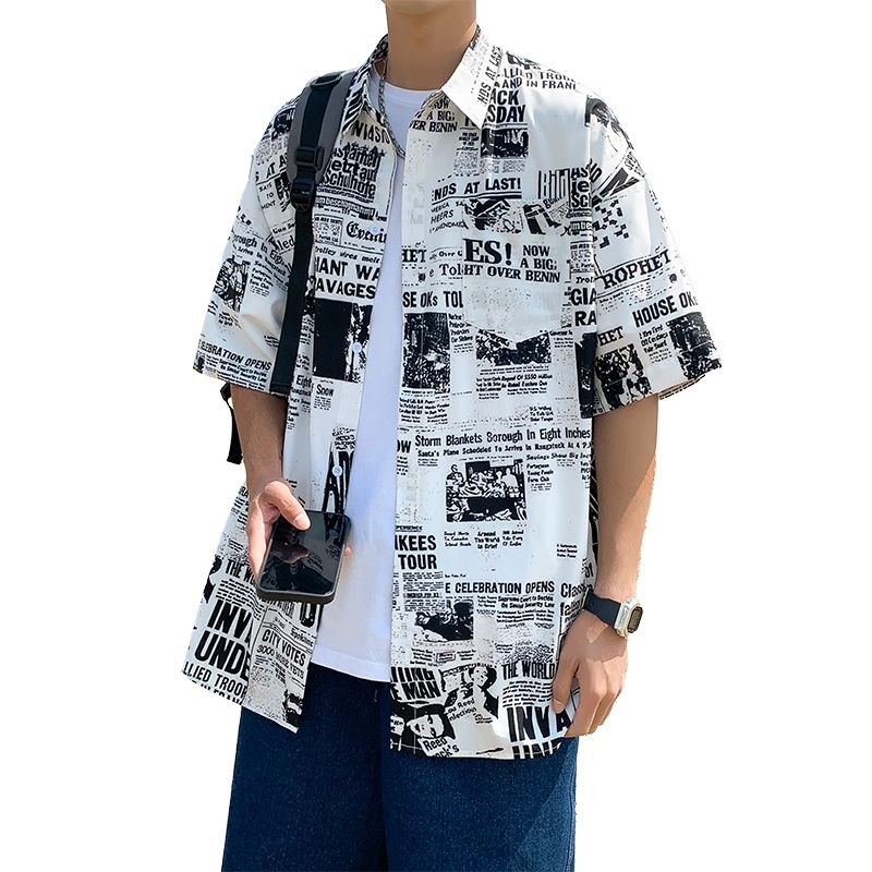 實拍2026潮牌印花襯衣短袖花襯衫男女同款沙灘海邊度假休閑上衣
