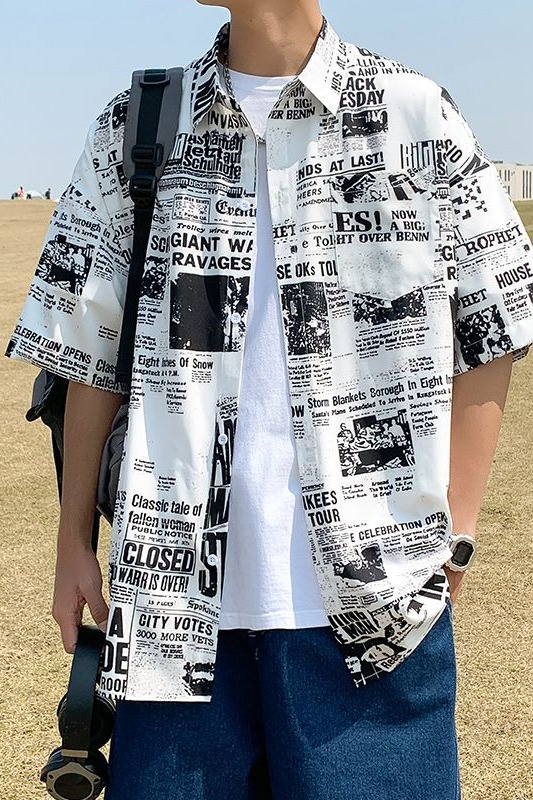 實拍2026潮牌印花襯衣短袖花襯衫男女同款沙灘海邊度假休閑上衣