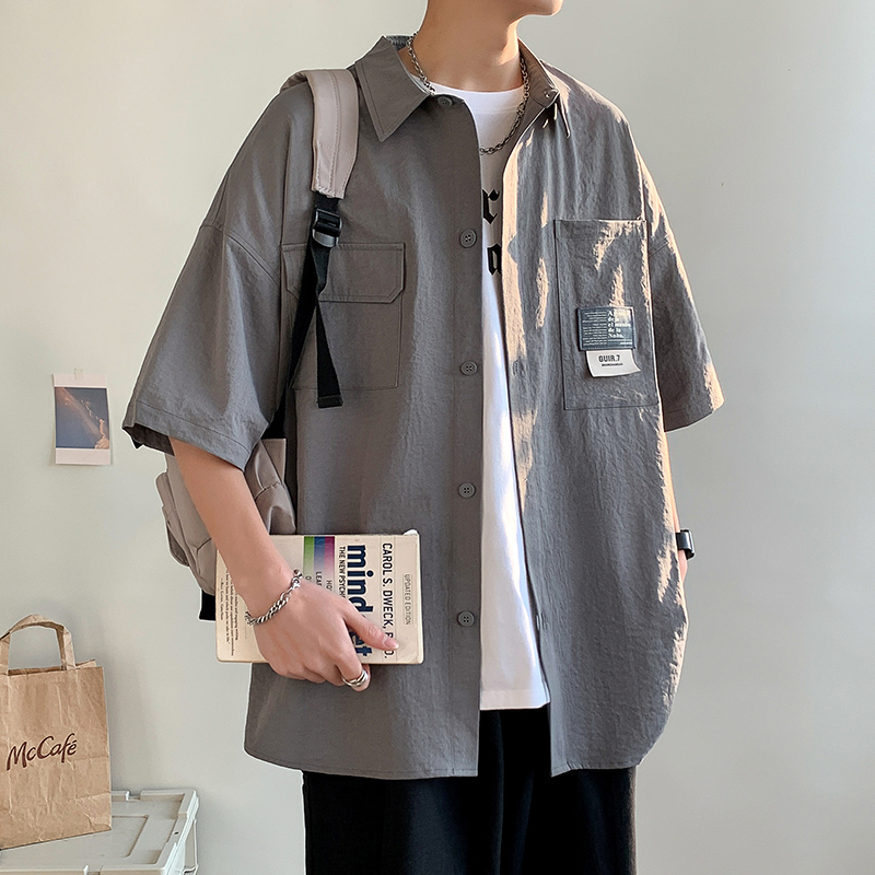 實拍2026夏季新款潮牌工裝短袖襯衣男潮流百搭簡約韓版襯衫男
