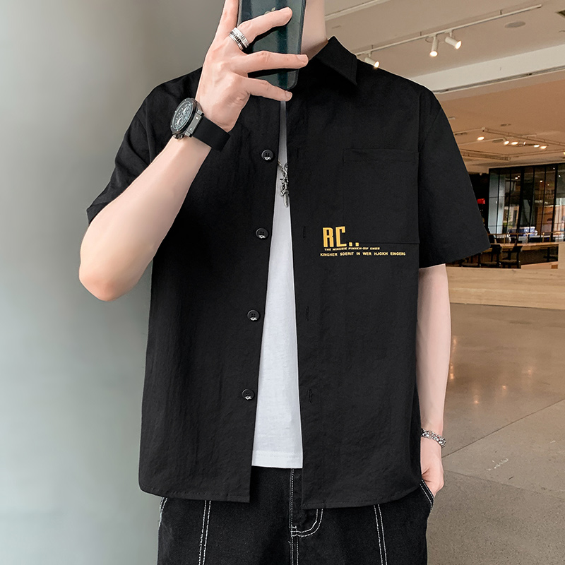 實拍短袖襯衫男2026夏季潮流寬松襯衣港風日系襯衣男