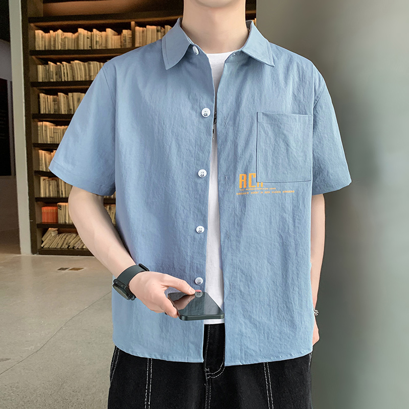 實拍短袖襯衫男2026夏季潮流寬松襯衣港風日系襯衣男