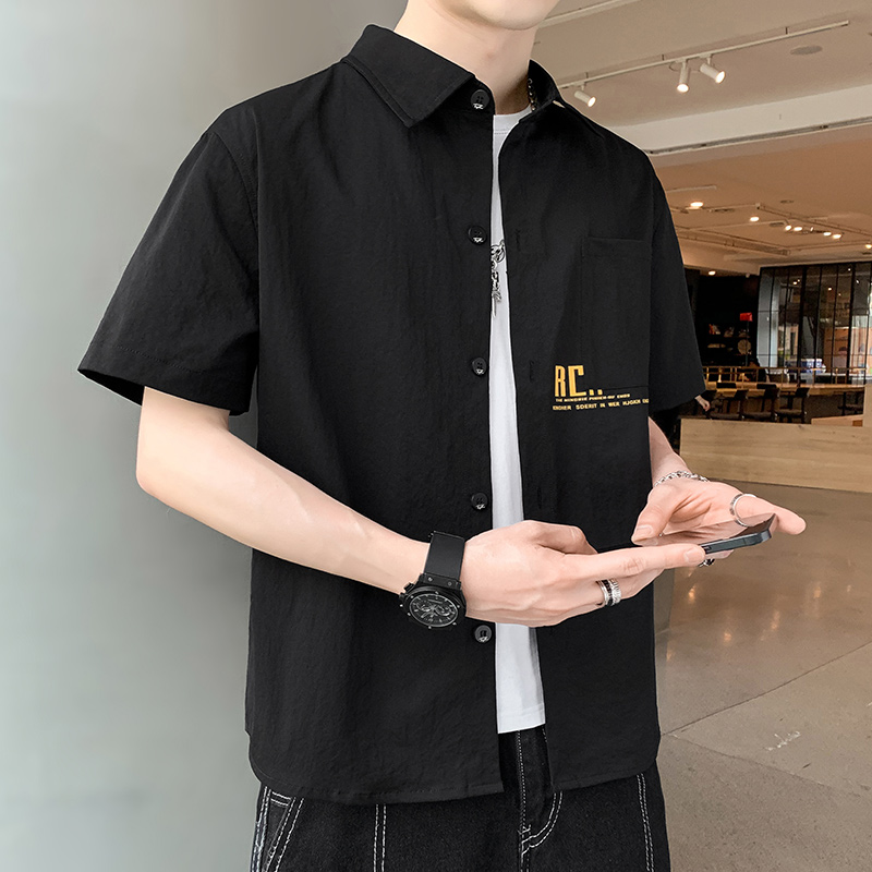 實拍短袖襯衫男2026夏季潮流寬松襯衣港風日系襯衣男