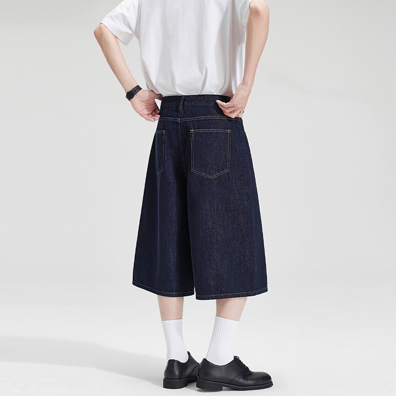 實拍2026夏季美式復古寬松七分原牛色牛仔褲高街闊腿cleanfit短褲