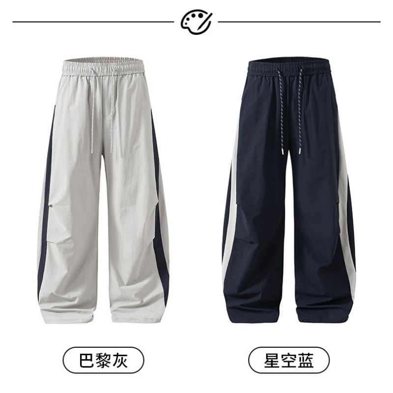 實拍2026夏季新款潮牌彎刀冰絲休閑褲男寬松百搭松緊腰彈力長褲