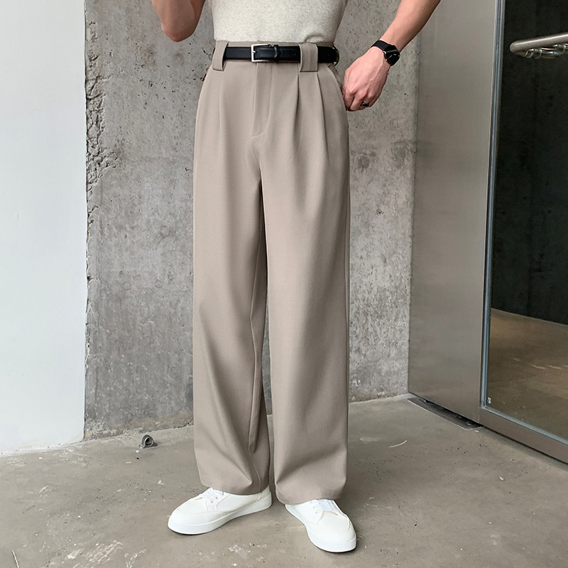 實拍2026夏季新款直筒闊腿西裝褲男老錢風抗皺雙褶商務通勤長褲