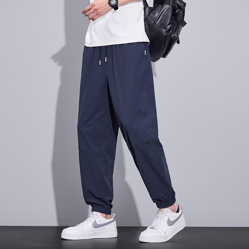 實拍2026夏季新款錦綸格子涼感透氣美式工裝休閑束腳褲