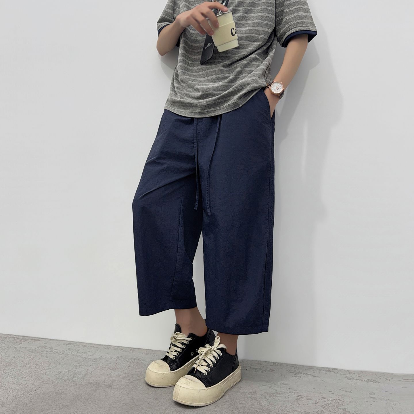 實拍2026夏季新款美式速干八分褲男薄款透氣寬松直筒垂感休閑褲