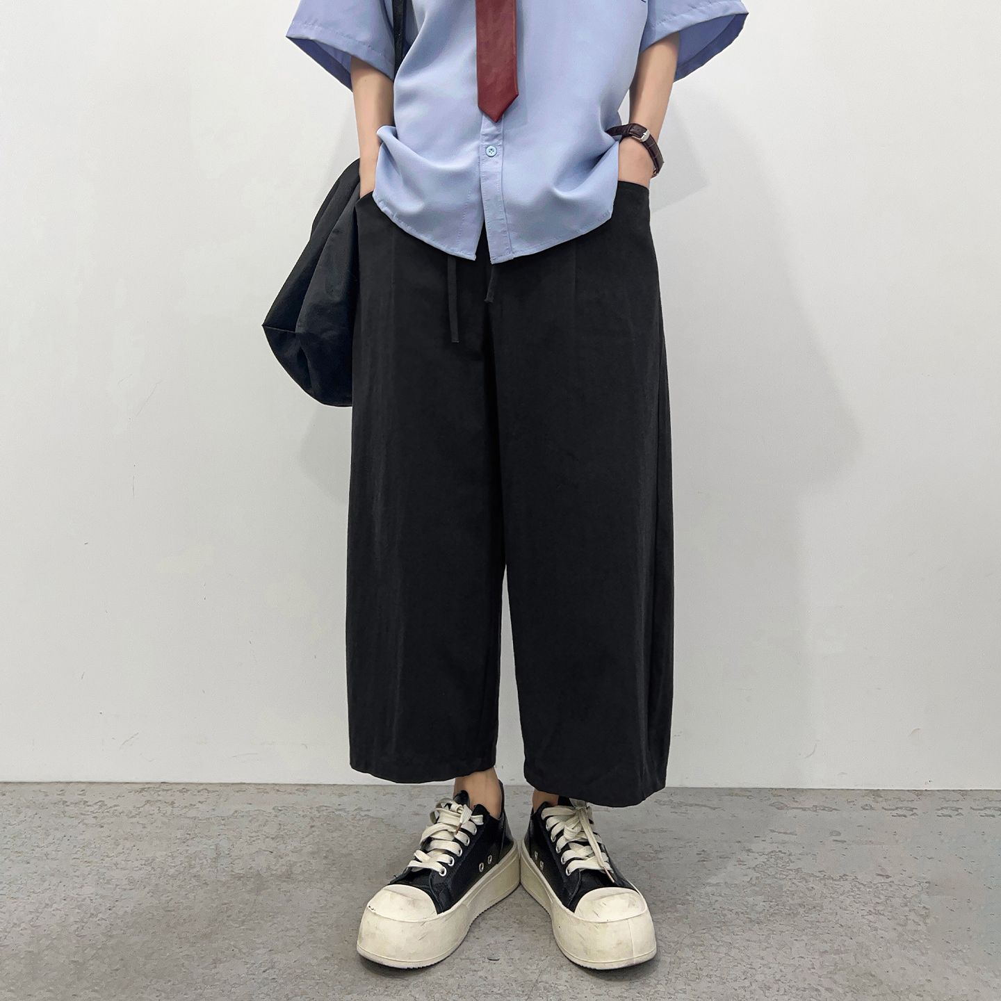 實拍2026夏季新款美式闊腿純棉八分褲男薄款透氣寬松垂感休閑褲