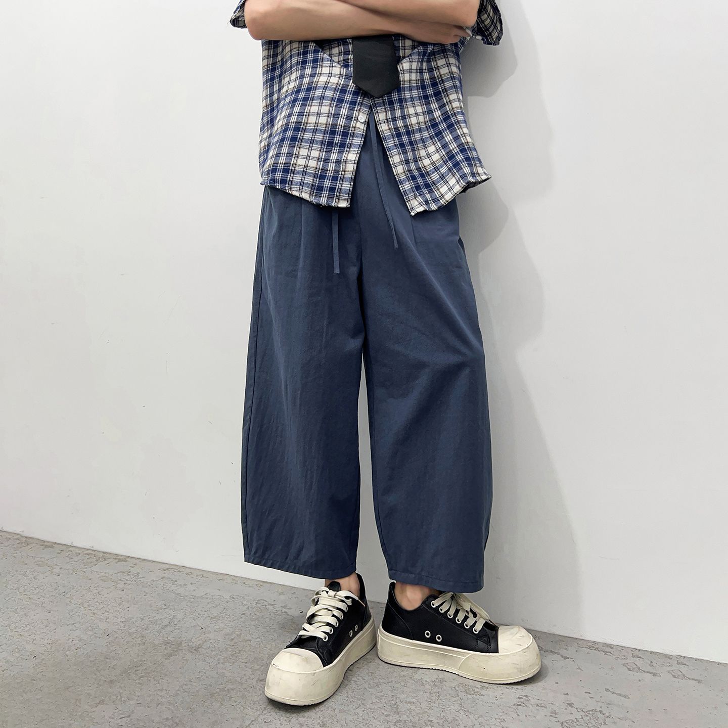 實拍2026夏季新款美式闊腿純棉八分褲男薄款透氣寬松垂感休閑褲