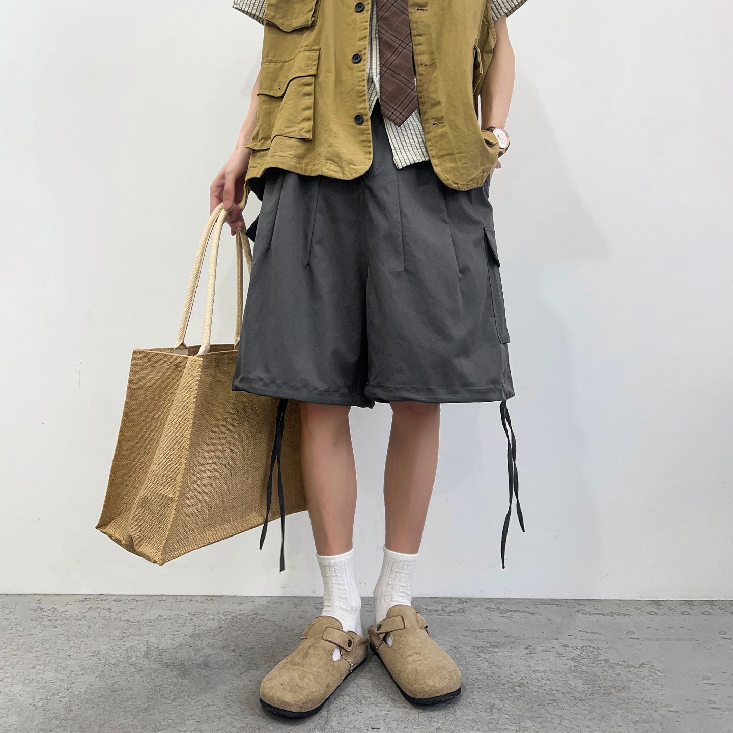 實拍2026夏季薄款工裝五分褲男潮牌休閑美式復古速干運動短褲男