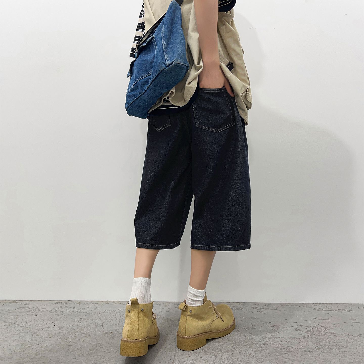 實拍2026夏季新款美式原色牛仔七分褲男女中性潮牌寬松直筒闊腿褲