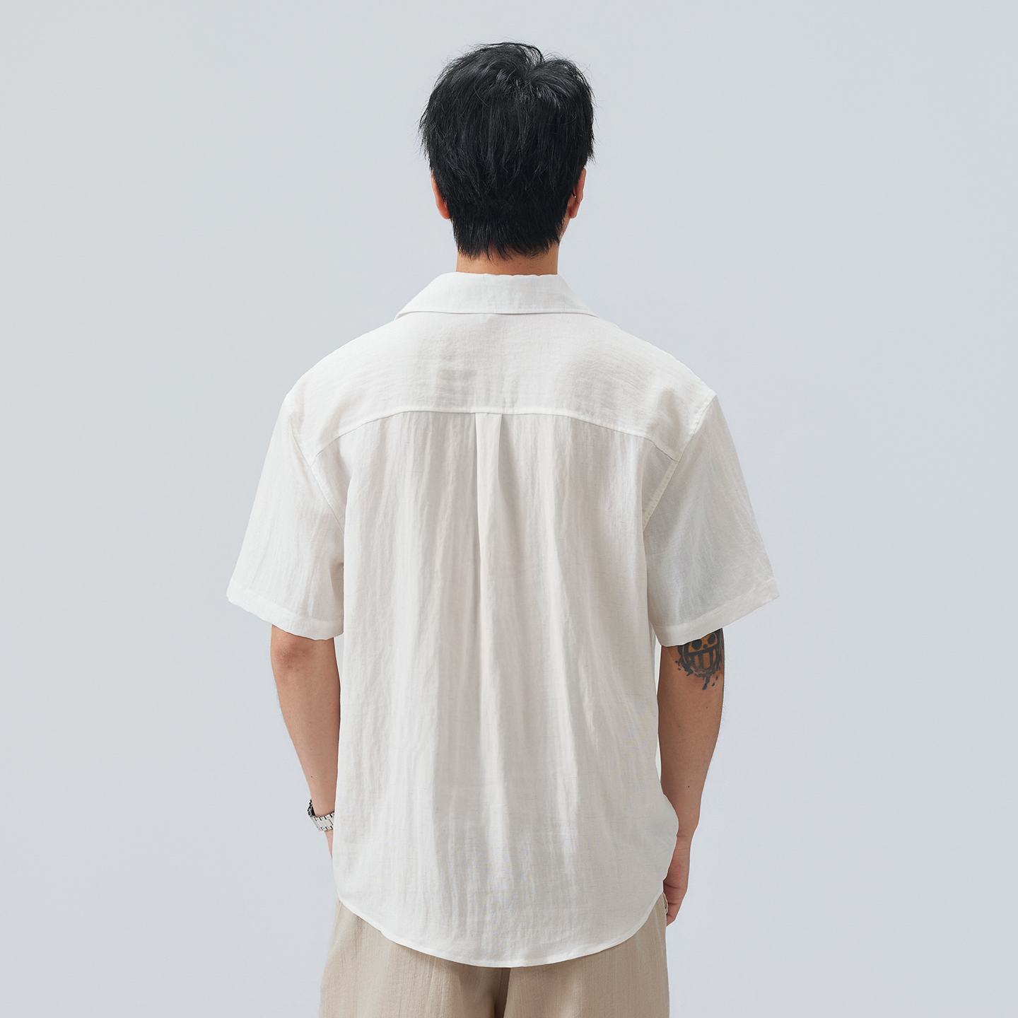 實拍夏季新款古巴領純色寬松短袖老錢風痞帥潮牌T恤亞麻polo衫
