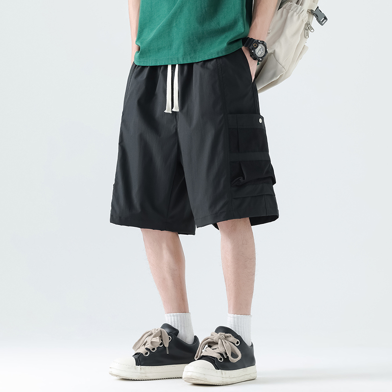 實拍夏季新款五分褲男冰絲薄款休閑寬松工裝運動潮牌短褲美式高街